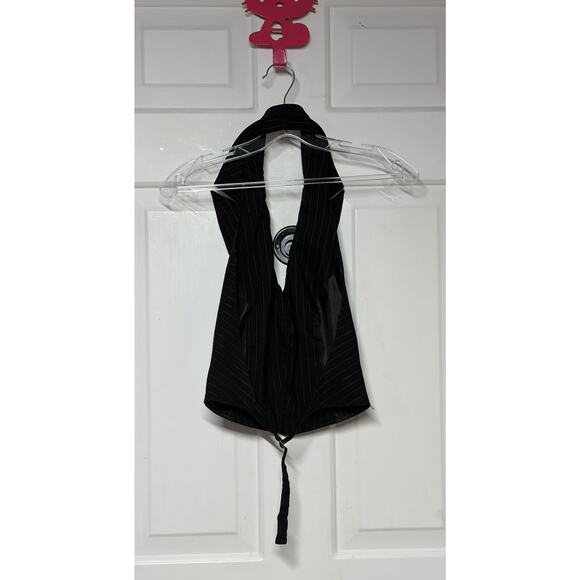 Y2K Rampage Pinstripe Halter Vest Top M Fairy Grunge Goth Emo Punk Crop Backless - Picture 4 of 8